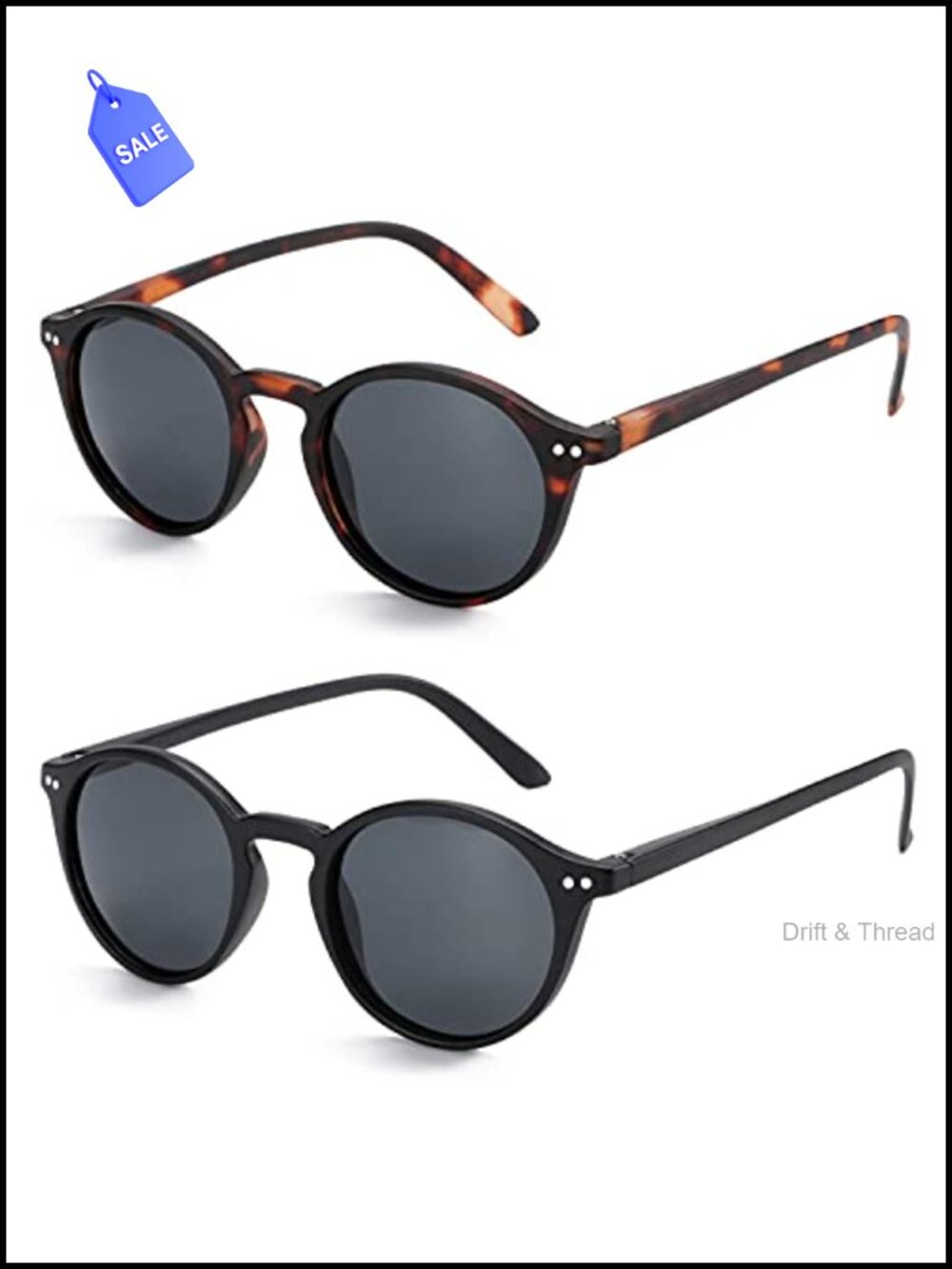 ZENOTTIC Polarized Retro Round Square Sunglasses UV400 2 Pack